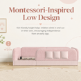 thumbnail image 6 of Miniyam Twin Size Montessori Floor Bed for Kids, Upholstered Teddy Fleece Low Profile Bed Frame, Pink, 6 of 8