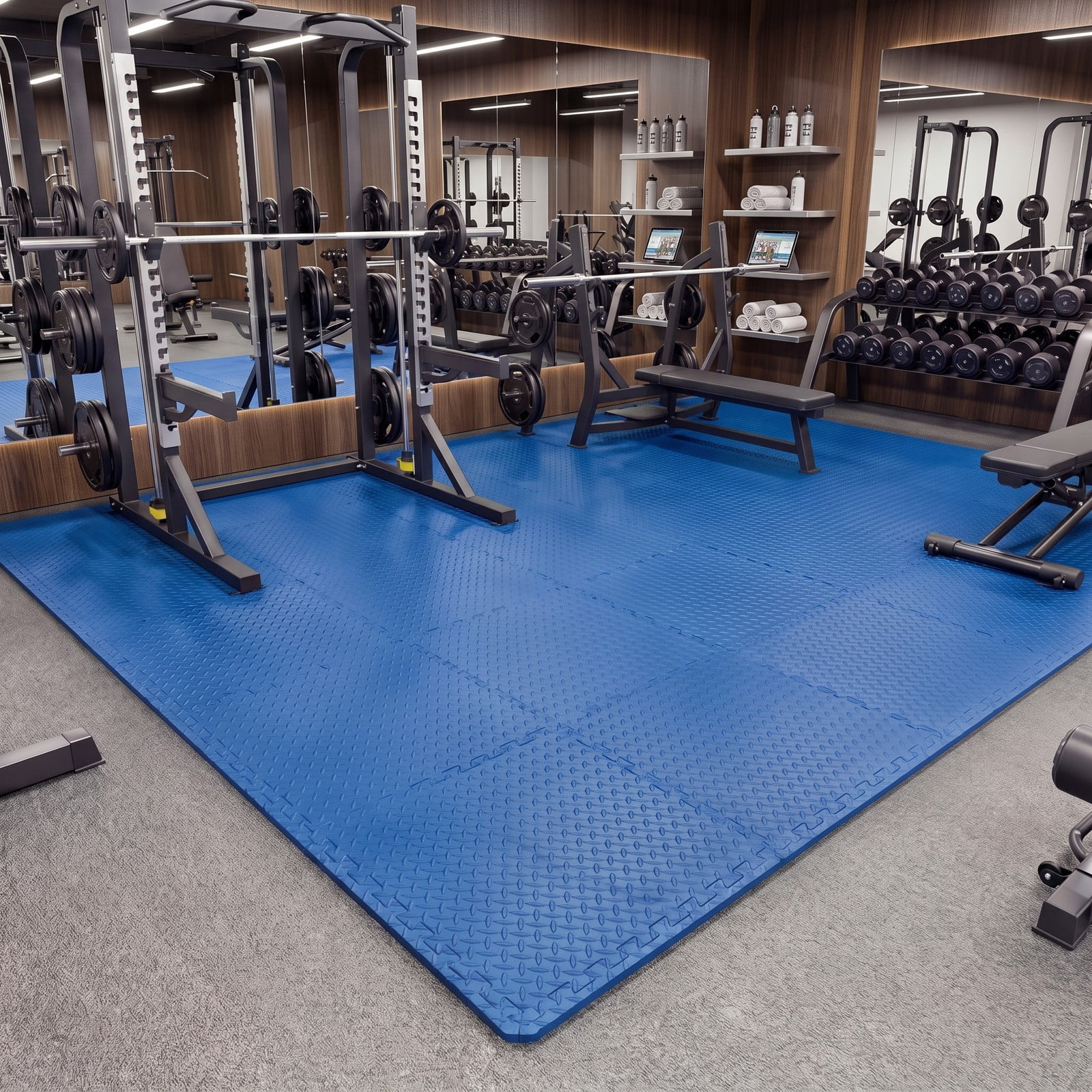 Airfind 12 Tiles Puzzle Exercise Floor Mat with Interlocking EVA Foam and Non-Slip Texture for Home Gym Equipment Protection, Blue