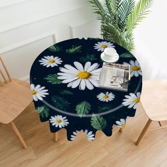 RKSupls 60 Inch Round Tablecloth, Daisies Dark Pattern Premium Polyester Straight Edge Wrinkle Resistant Washable Table Cover for Party Home Dining Decor