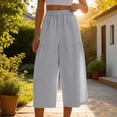 thumbnail image 4 of BUIGTTKLOP Capri Pants for Women High Waisted Cropped Lounge Pants Wide Leg Pleated Summer Capris with Pockets, 4 of 6