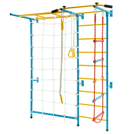 Costway 7 in 1 Kids Indoor Gym Playground Swedish Wall Ladder Children Home Climbing Gym Solid Wall Set Up