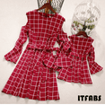 thumbnail image 2 of Robe à Carreaux pour Mère et Fille, Jupe à Manches Longues Parent-Enfant, 2 of 6