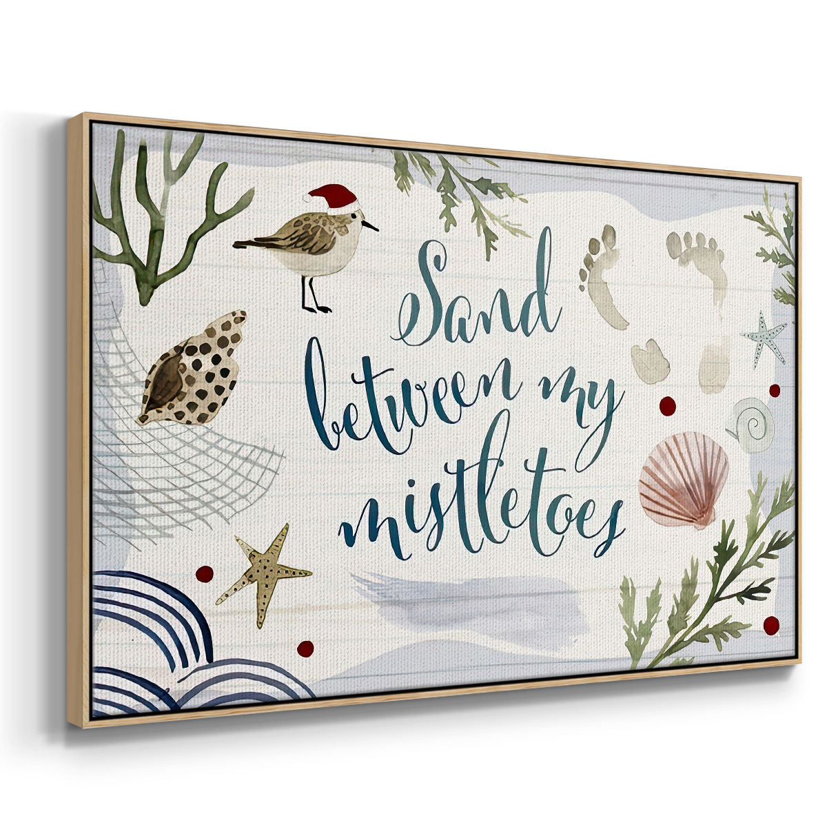 Sun-kissed Christmas Collection A - Framed Gallery Wrapped Holiday Canvas - 25 x 37 - Natural Wood Frame