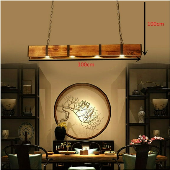 Ceiling Light Vintage Rustic Lamp Wood Beam Farmhouse Chandelier Pendant lamp for Living Rooms, Cafes