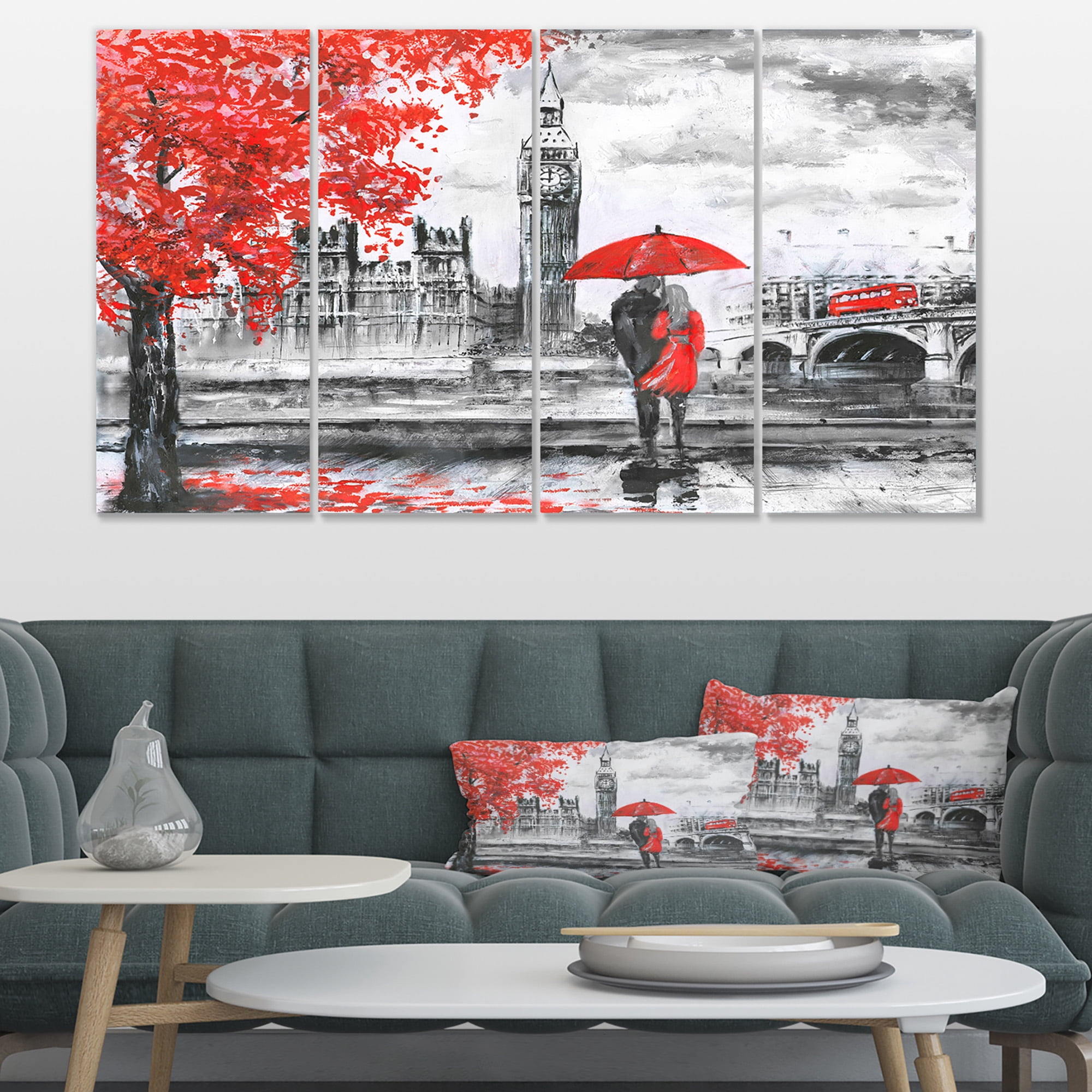 Designart 'Couples Walking in Paris ' Landscape Canvas Art Print