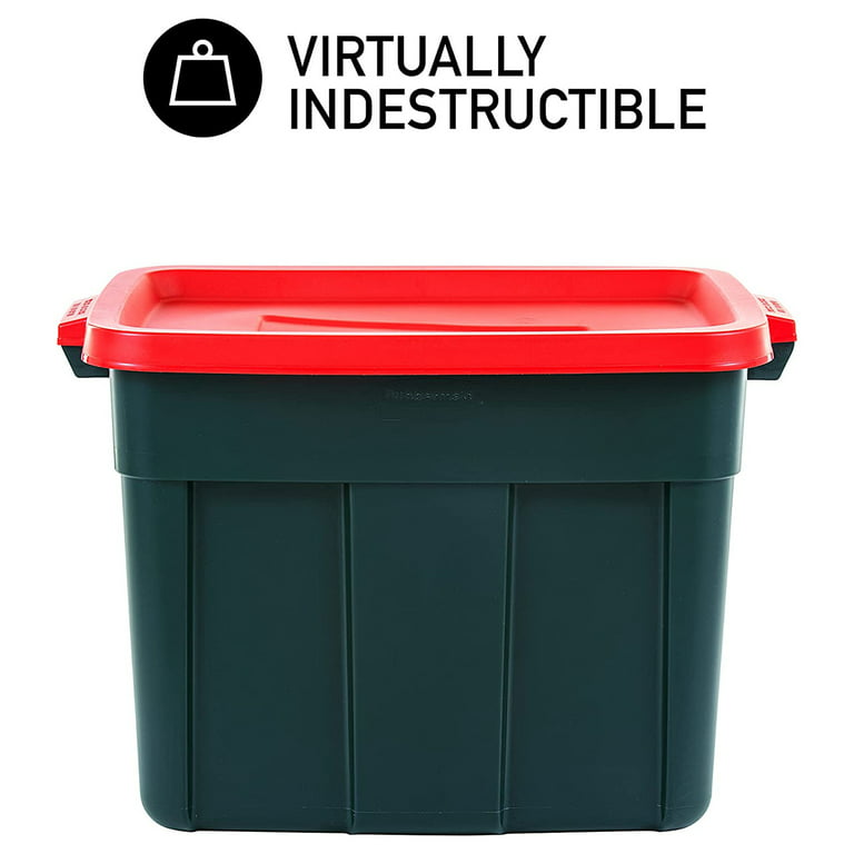  Rubbermaid Roughneck️ 50 Gallon Holiday Storage Totes, Perfect  Organization Bins for Holiday Décor, Durable, Reusable and Stackable Large Plastic  Bins, Festive Green Base/Red Lid, Pack of 2 : Tools & Home