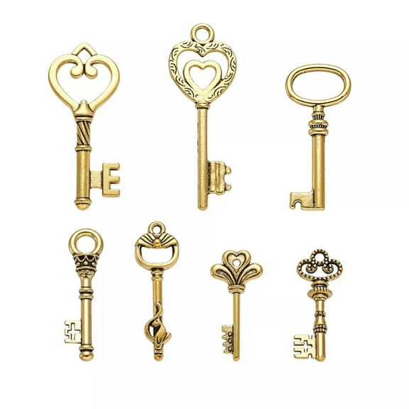 U8MO 1Bag Mixed Key Antique Golden Tibetan Style Alloy Pendants 28~46x9~16x1~4.5mm