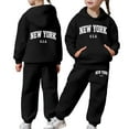 thumbnail image 2 of mgoYE Boys Clothes 3t Kids Outfits 3-14T 2 Piece Letter Print Hoodie Sweatshirt and Jogger Sweatpants with Pockets Unisex Winter Fall Sets(Black,6-7 Years), 2 of 7