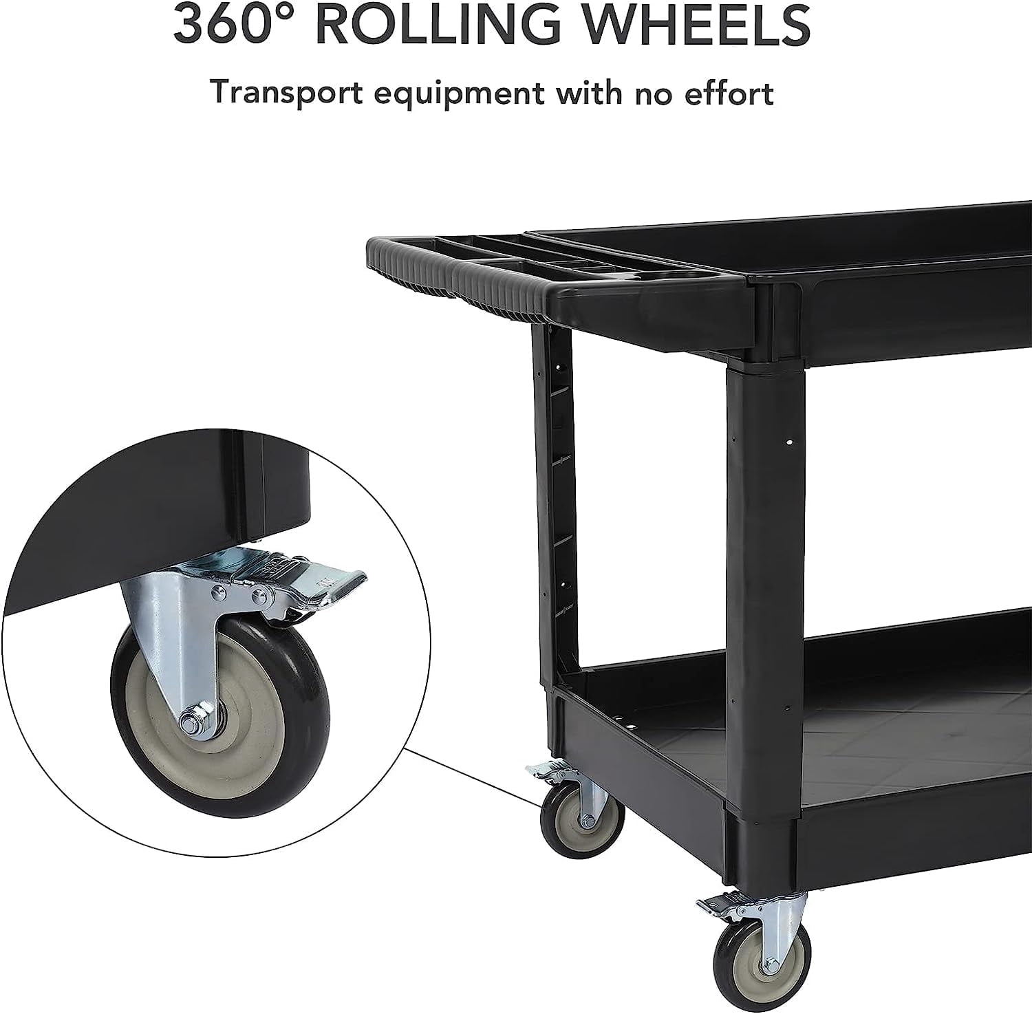 M optimized Utility Cart 2-Shelf Service Cart with Storage Handle, 500lbs Capacity, for Warehouse Garage Cleaning Manufacturing
