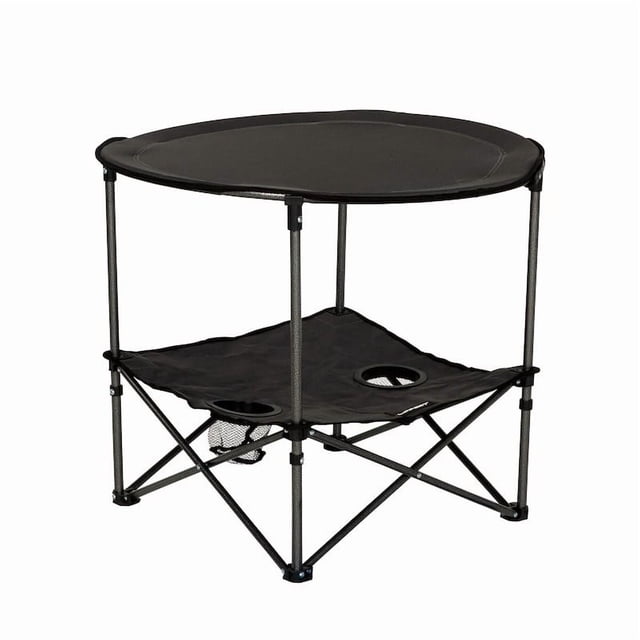 Lippert Components Table 2023053720 80 Pound Weight Capacity; Folding; Dark Gray; Two-Tier Design; With Dual Cup Holders/Carry Bag