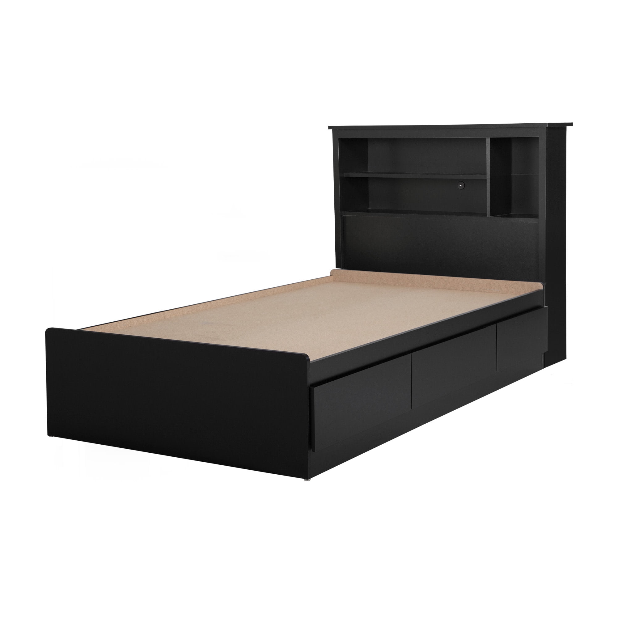 South Shore Vito, Kids Contemporary Twin Mates Bed With Bookcase Headboard Set, Pure Black