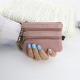 thumbnail image 1 of Monedero de cuero para hombre y mujer, Cartera de mano con doble cremallera, pequeño cambio, suave, Mini tarjetero, bolsillo para dólares, 1 of 4
