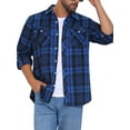 thumbnail image 5 of INSPIRE CHIC Men's Contrasting Colors Checked Slim Fit Long Sleeved Button Down Shirts with Pocket M Black Blue, 5 of 7