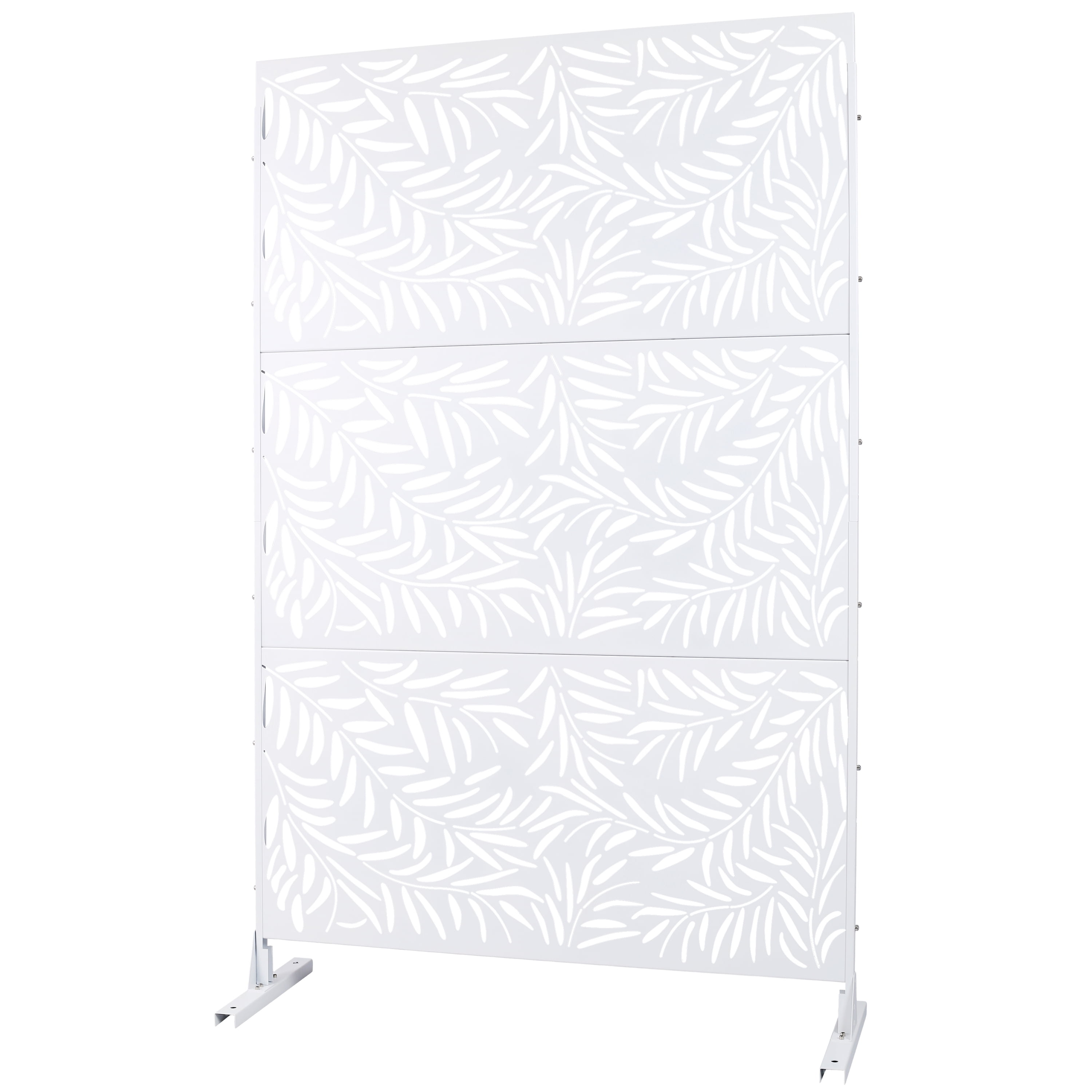 Outdoor Decor Privacy Screen, 76"Hx48"W Freestanding Metal Room Divider for Deck Balcony, Black