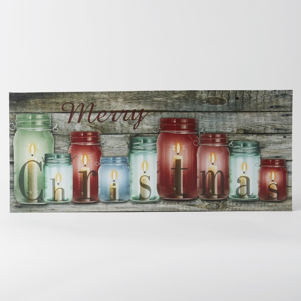 Lighted Canvas Wall Art with Mason Jar Sentiment Merry Christmas