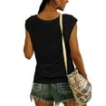 thumbnail image 2 of Summer Sleeveless Women Solid Color V-Neck Casual Shirt Tops, 2 of 3
