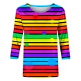 thumbnail image 6 of Xdegoge T-Shirt for Women Crewneck 3/4 Sleeve Casual Pastel Gradient Rainbow Striped Pattern Loose Fit Soft Flowy Breathable Modern Aesthetic Daily Spring Fashion Tops, 6 of 6
