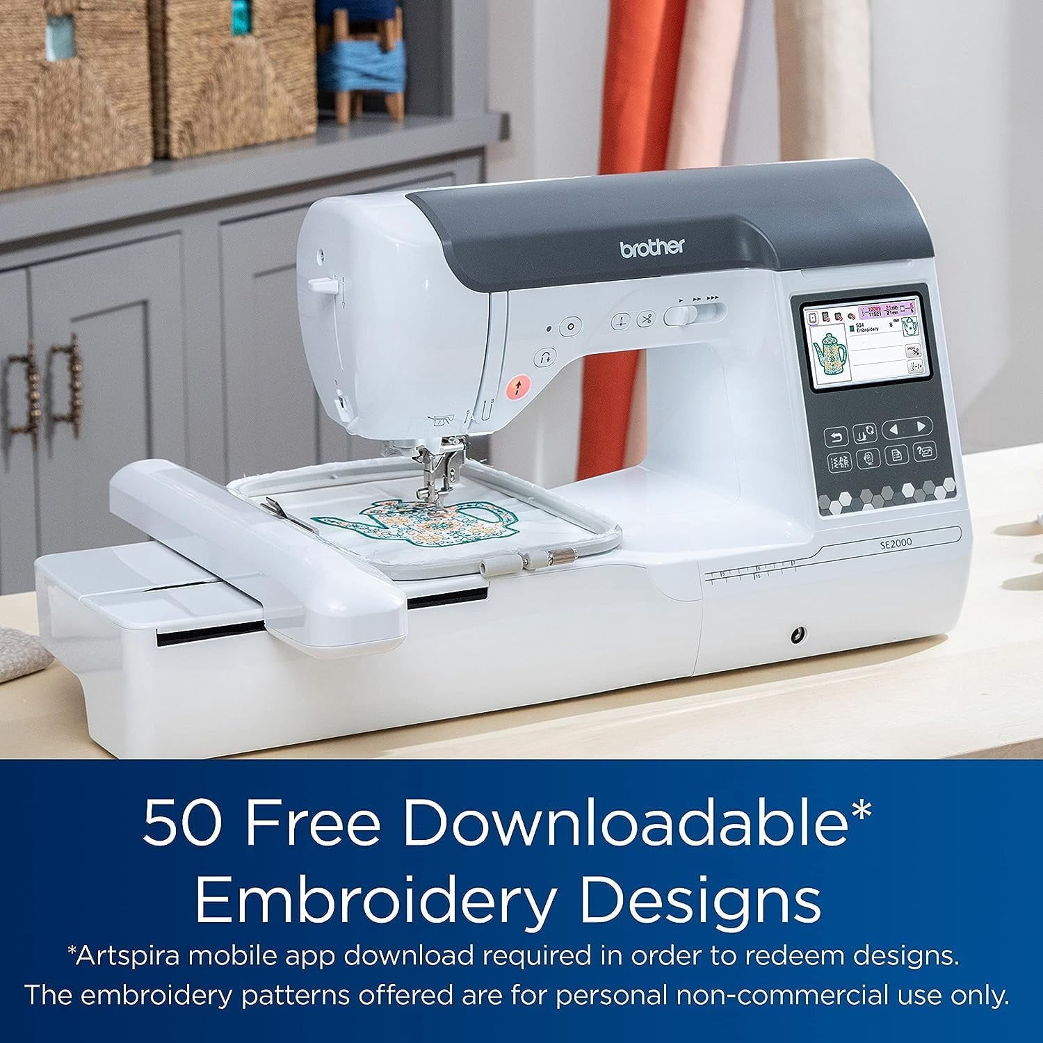 Brother SE2000 Computerized Sewing and Embroidery Machine, Premium Embroidery Thread 6 Spools, 75/11 Size Embroidery Needles 100 Count, White Pre-Wound Bobbins 10 Count Included
