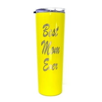Best Mom Ever Gift - Ezprogear 20 oz Stainless Steel Skinny Tumbler Insulated Engraved Coffee Mug with Lid & Straw Mom Gifts, Mom Birthday, Mothers' Day, Christmas Gift (Lemon Yellow)