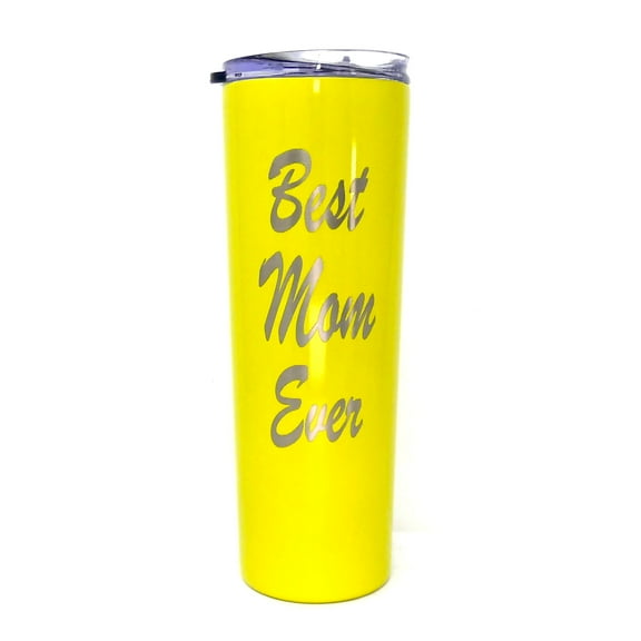 Best Mom Ever Gift - Ezprogear 20 oz Stainless Steel Skinny Tumbler Insulated Engraved Coffee Mug with Lid & Straw Mom Gifts, Mom Birthday, Mothers' Day, Christmas Gift (Lemon Yellow)