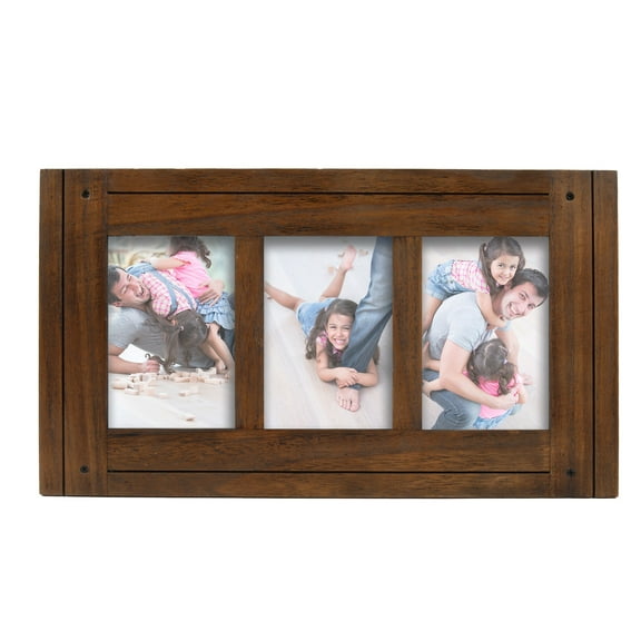 Prinz Homestead 3-Opening Collage Picture Frame, Tabletop or Wall Display for 4x6 Photos, Distressed Walnut Frame