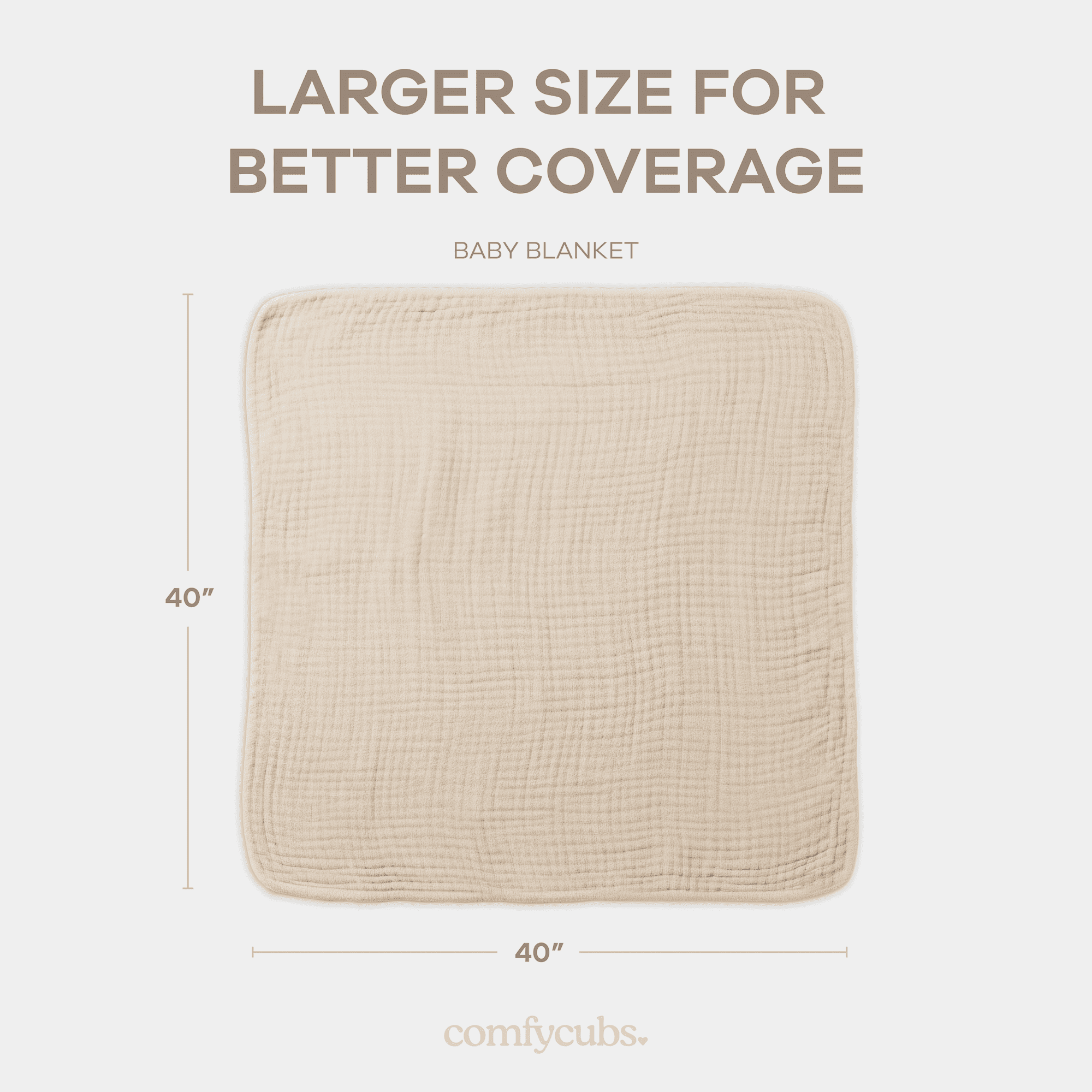 Comfy Cubs Baby Muslin Blanket, Swaddle for Newborns, Large 40” x 40”, 6-Layer (Sand, Baby)