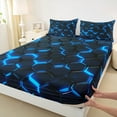 thumbnail image 3 of Manfei Teens Futuristic Honeycomb Queen Sheet Sets, Blue Abstract Ombre Flat Sheet, Geometric Stripes Queen Fitted Sheet, Microfiber Bedroom Decor, 4 Pieces, 3 of 7
