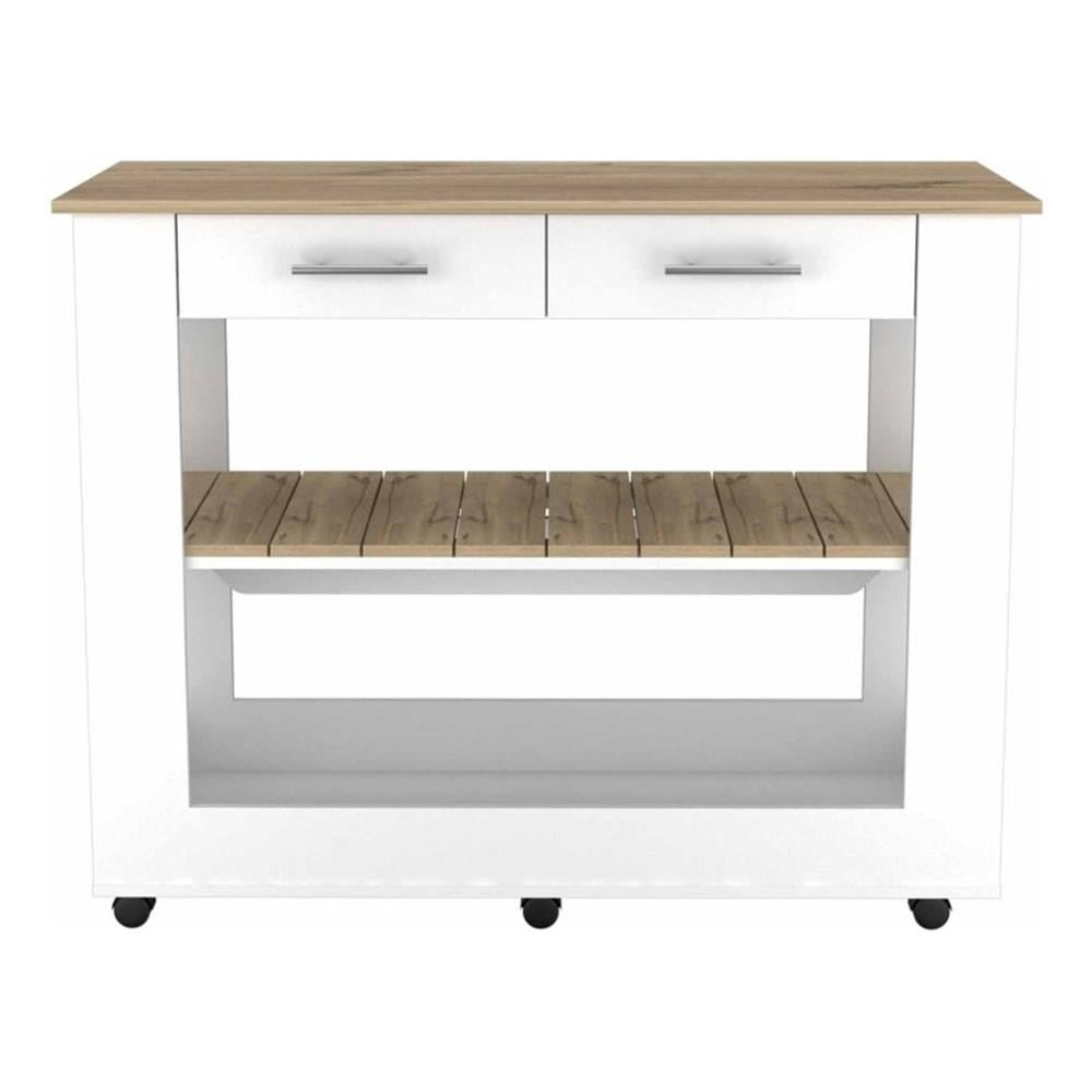 FM FURNITURE Brooklyn 46 Kitchen Island with Two Drawers Engineered Wood White