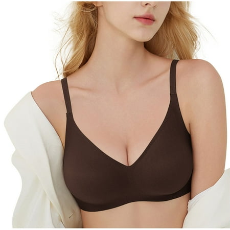 Yyeselk Push Up Bras for Women Seamless No Underwire Bra Wireless Comfort Supportive Bra Full Coverage Bra Daily Bra Brown S