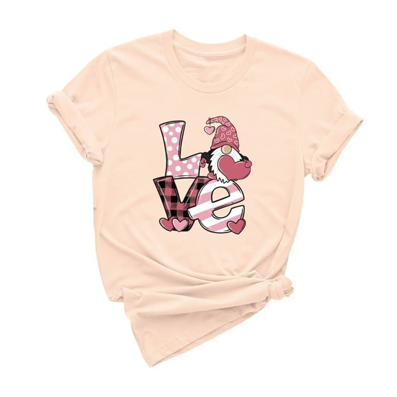 ICHUANYI Women's Shirts Fashion Casual Short Sleeve Crew Neck Tops Valentine's Day Print T-shirt Cloth New Trending