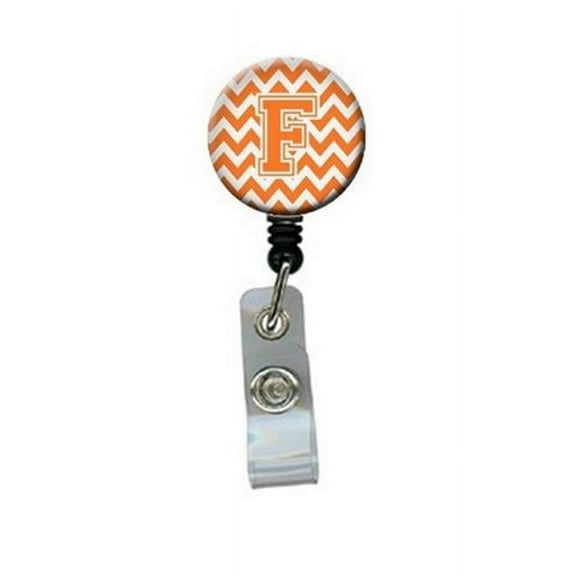 Carolines Treasures CJ1046-FBR Letter F Chevron Orange & White Retractable Badge Reel
