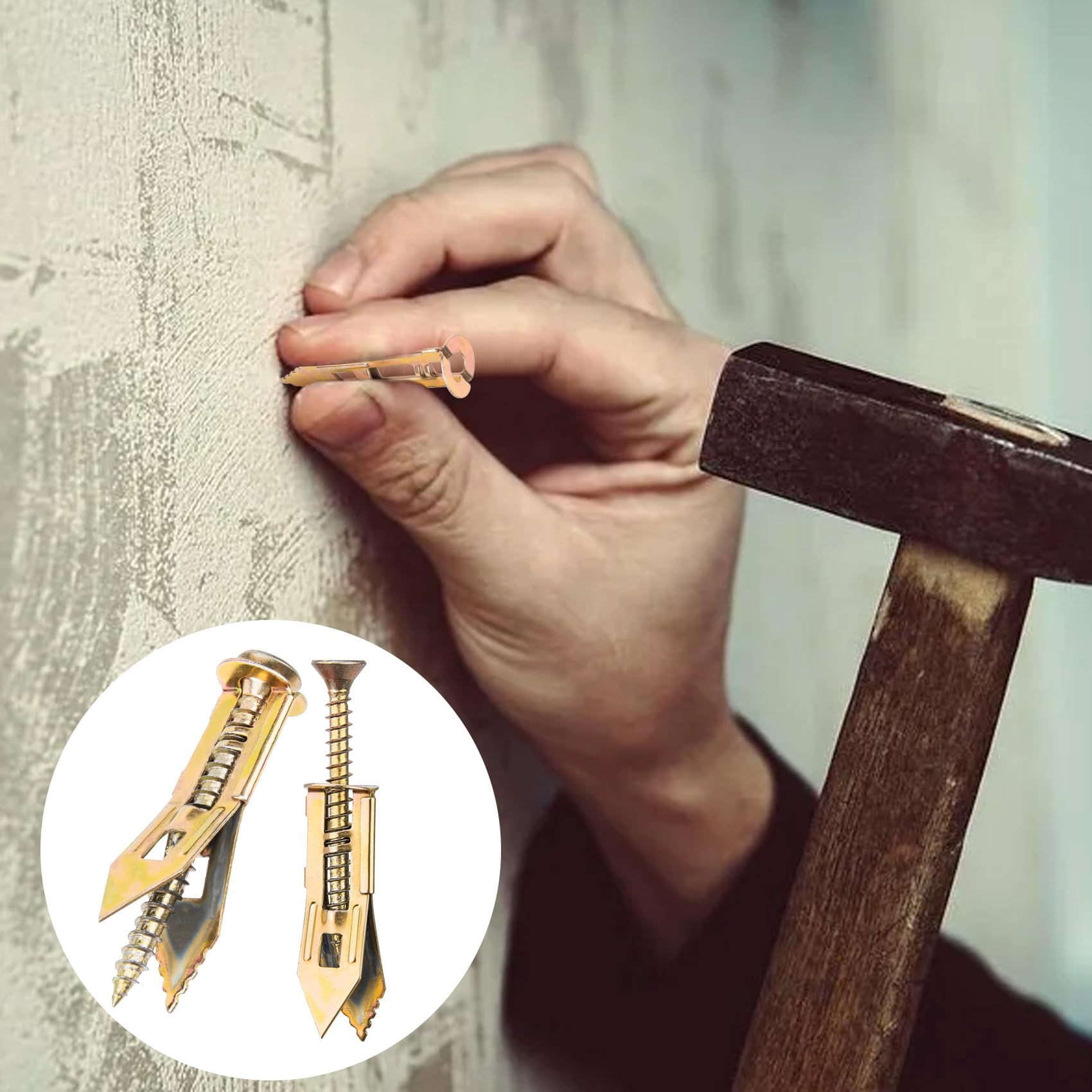 80pcs Self-Drilling Drywall Anchors, Heavy Duty Screws and Anchors Kits, Metal Drywall Anchors for Picture Frames Curtains TV Shelves- Gold (No Drill and Holes in Wall, 40 Sets)