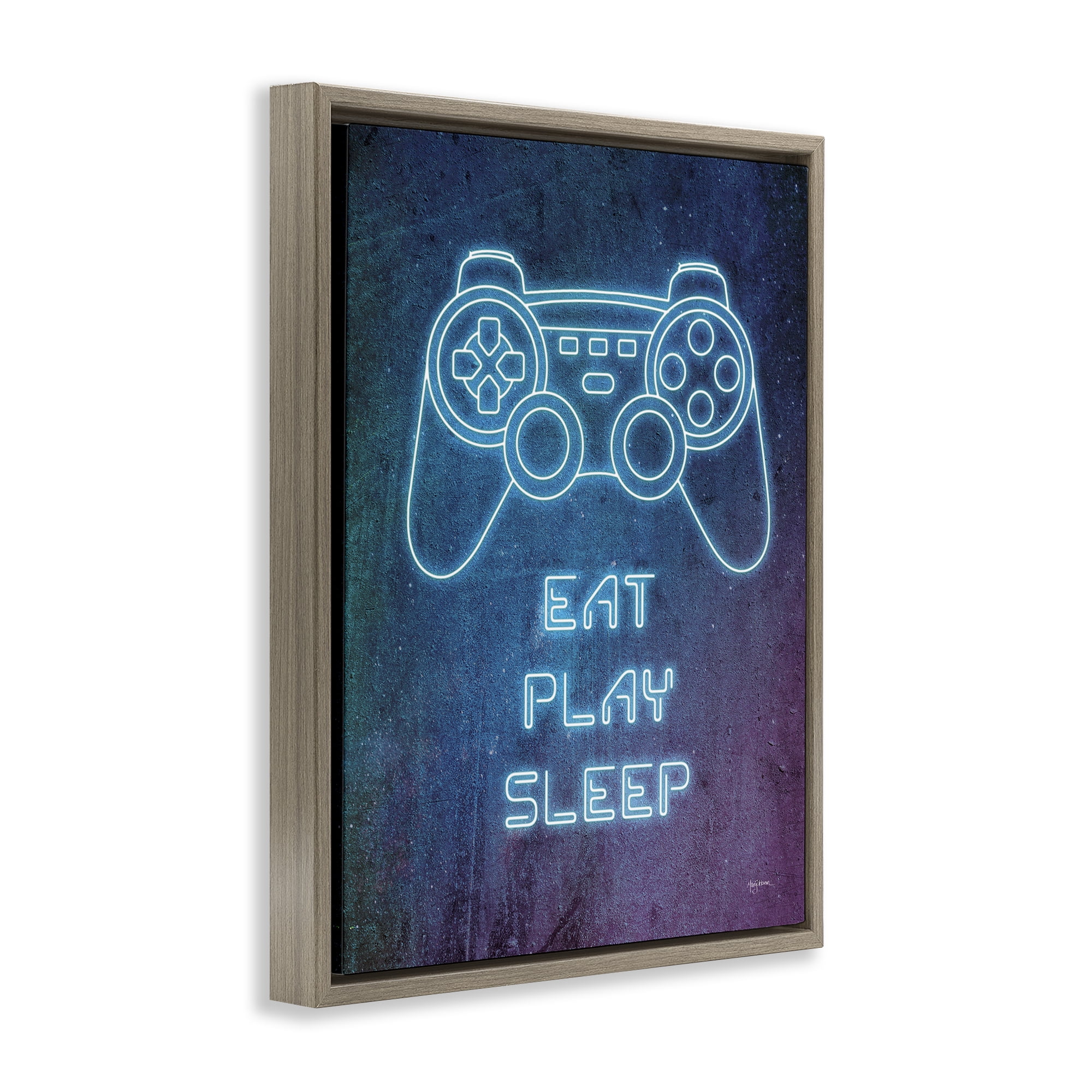 Stupell Industries Eat Play Sleep Neon Typography Painting Brown Floater Framed Art Print Wall Art, 17 x 21