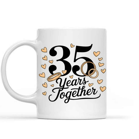 Funny Gift 35th Wedding Anniversary Present for Him and Her, Married for 35 Years, 35th Anniversary for Husband & Wife, 35 Years Together with Her 11 Oz White Ceramic Coffee Mug
