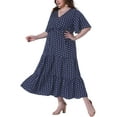 thumbnail image 4 of Agnes Orinda Women's Plus Size Summer Dresses Polka Dot V Neck Short Sleeve Wrap Tiered Casual A Line Maxi Dress 1X Navy Blue, 4 of 6