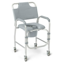 Medline Aluminum Padded Shower Chair Commode with 4 Locking Casters, 300 lbs. Weight Capacity