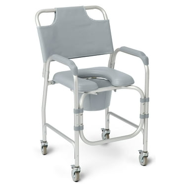 Medline Aluminum Padded Shower Chair Commode with 4 Locking Casters, 300 lbs. Weight Capacity