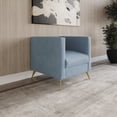 thumbnail image 4 of Home Design Weiss Velvet Square Arm Chair with Channel-Tufted Back and Gold Metal Legs, Modern Upholstered Living Room Seating, Blue, 4 of 5