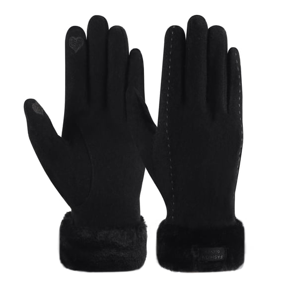 FZ FANTASTIC ZONE Women Winter Touchscreen Wool Gloves with Thermal Fleece Lining Thick and Warm, Black L