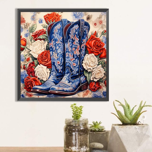 Kit de botas de vaquero de flores con pintura de diamante redondo completo DIY 5D decoración 40x40cm JShteea El nuevo