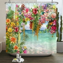 Retro Blooming Flowers Shower Curtains Bathroom Curtains Waterproof Polyester Ba