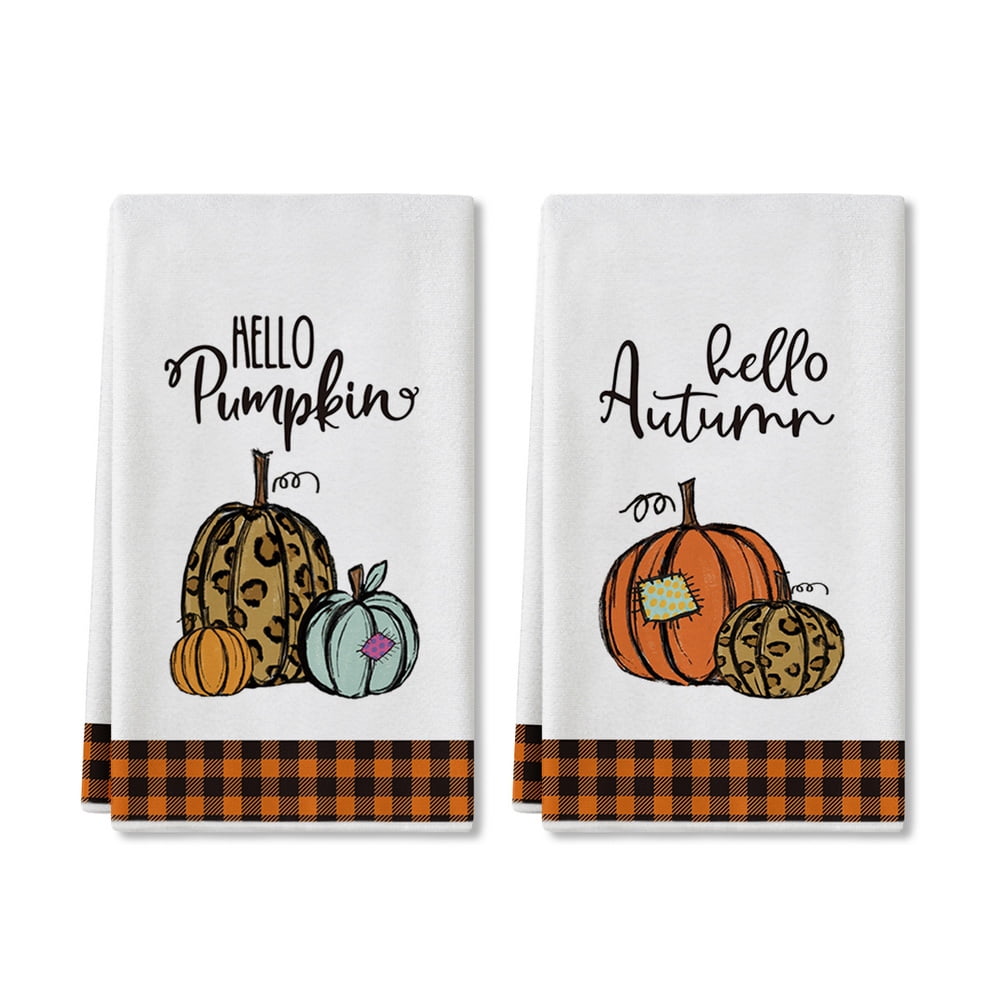 Harvest Colorful Pumpkins Dish Drying Mat and Matching Towels Decorative Kitchen Fall Set 