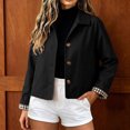 thumbnail image 6 of RYRJJ Womens Cropped Trench Coat Lightweight Lapel Single Breasted Jacket Fall Windbreaker Fashion Outerwear with Plaid Lining, 6 of 8