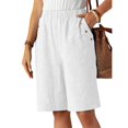 thumbnail image 4 of Sakmal Bermuda Women's Shorts Knee Length Plus Szie High Waisted Straight Leg Solid Stretchy White Womens Shorts with Pockets, 4 of 4