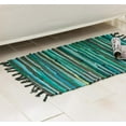 thumbnail image 3 of Nvzi Chindi Rag Rug, Machine Washable Cotton Reversible Rag Rug Hand Woven Multi Color Striped Area Rug Floor Rugs for Bedroom, Living Room, Kitchen and Laundry Room (28" x 47", Green), 3 of 5