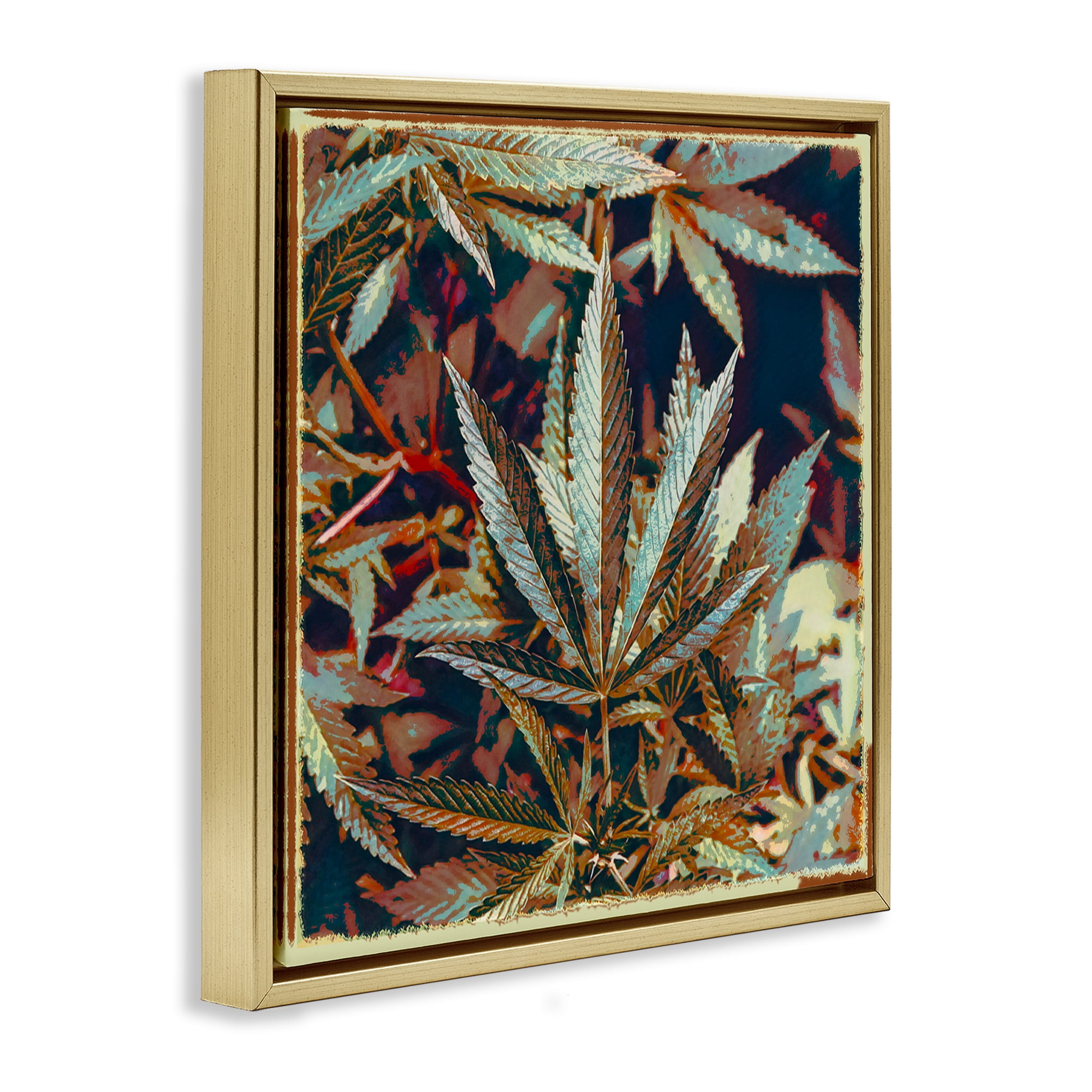 Stupell Industries Heavy Metal Cannabis Plants & Flowers Painting Gold Floater Framed Canvas Art Print Wall Art, 18 x 18