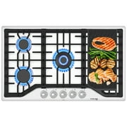 GASLAND Chef 36" 5 Burner Gas Cooktop with Reversible Cast Iron Grill/Griddle, NG/LPG Convertible