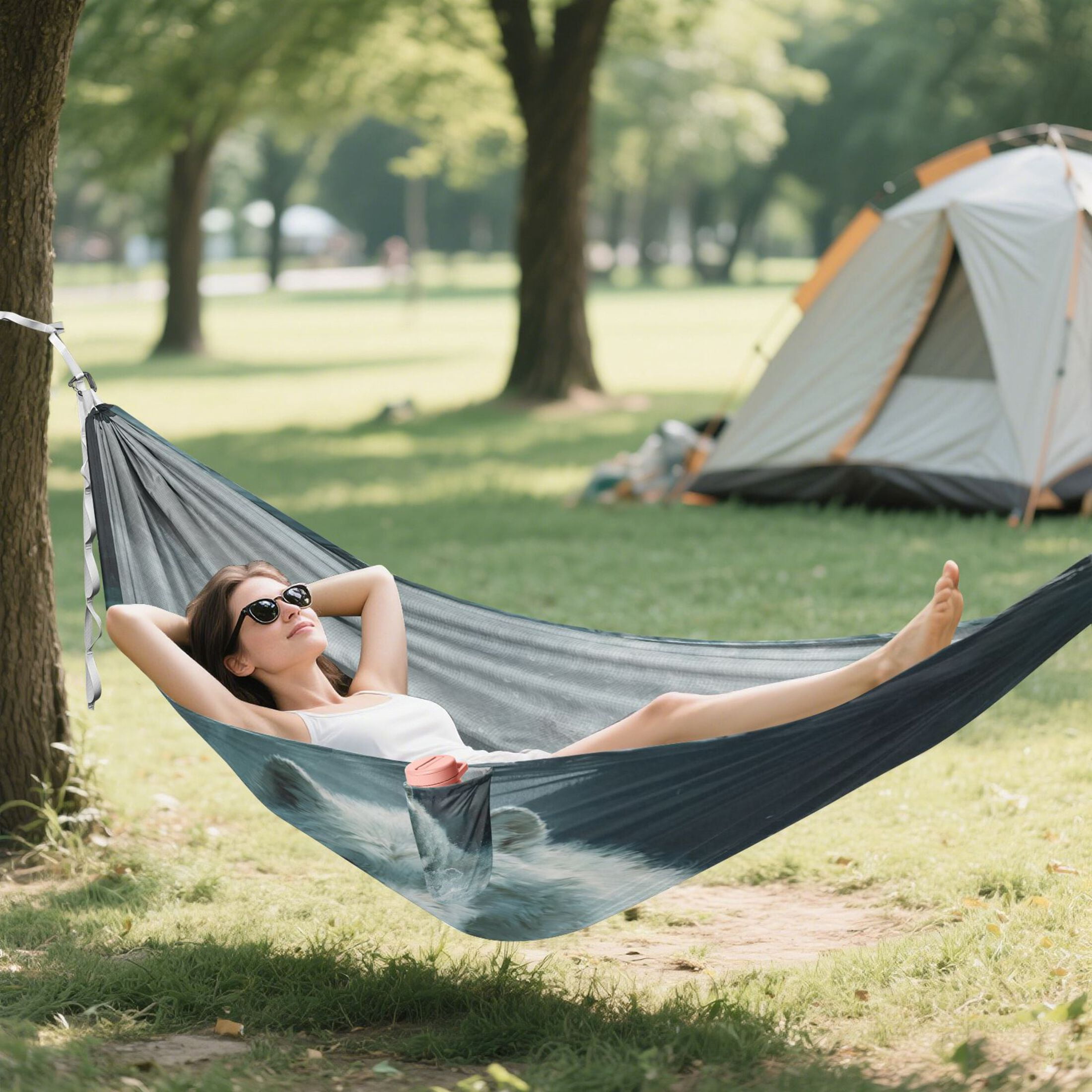 Hanging Hammock Portable Travel Camping For Outdooor Beach Camping Hiking A White Wolf