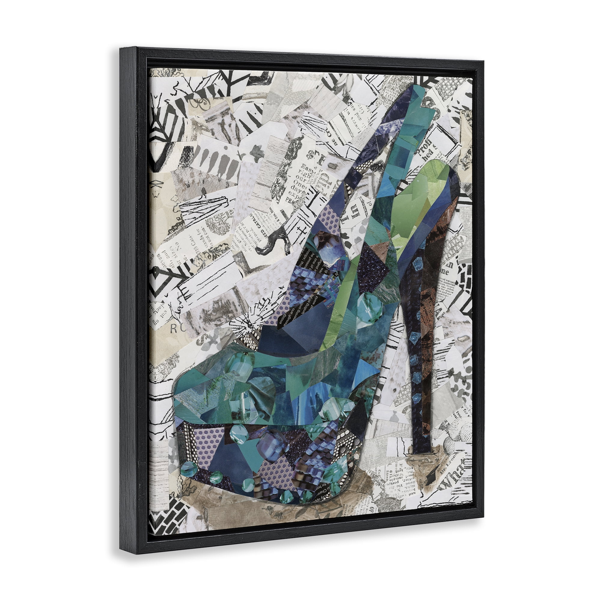 Stupell Industries Collaged High Heel Fashion Painting Black Floater Framed Canvas Art Print Wall Art, 25 x 31