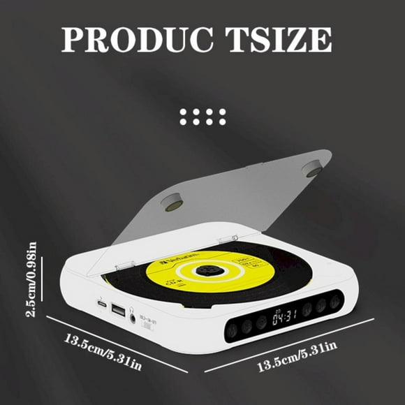 Portable Bluetooth-Compatible CD Player, Home Rechargeable Compact CD Player Built-in HiFi Speakers with Timer and LCD Screen Display, Supports CD/AUX/USB and Repeat Modes (white)